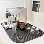Silicone Coffee Mat with Raised Edges, 24'' x 16'' Coffee Bar Mat for Countertops, Coffee Bar Accessories Fit Under Coffee Maker Espresso Machine, Dish Drying Mat (Black