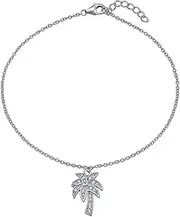 [Bling Jewelry] Nautical Pave Cubic Zirconia CZ Tropical Beach Vacation Palm Tree Necklace Pendant Anklet For Women Yellow 14K Gold Plated .925 Sterling Silver