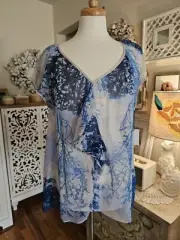 Anna Sui for Anthropologie Blue Sky Sheer Silk Ruffle Blouse Size L NWT
