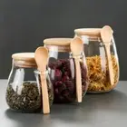 Wooden Lid Food Storage Glass Jar with Spoon Sealed Container for Sugar Tea