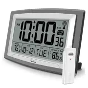 Atomic Clock with Outdoor and Indoor Temperature - Self-Setting Alarm Day