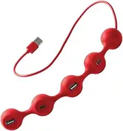 LEXON PEAS HUB 2 4-Port Hub, Charge 2 x USB, 2 x USB-C 2 Smartphones Simultaneously, Copper Inner Cable LD143DR, Dark Red