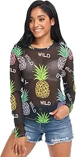[RPLIFE] Pineapple Leopard Print Black Mesh Shirt, Sheer Tops for Women Sexy S-XXL