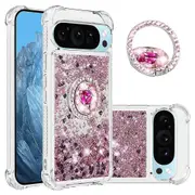 YB Quicksand Series-7 For Google Pixel 9 Case Floating Sequins TPU Cover with Ring Kickstand