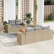 6 Piece Garden Sofa Set with Cushions Beige Poly Rattan, Furniture Sets, Patio Furniture