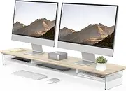 [Fenge] 2-Tier Acrylic Dual Monitor Stand Riser,42.5 Inch Acrylic Monitor Stand with Storage Organizer for Home, Office and Business, for Desk, Laptop, PC, TV,Oak