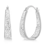 Oval Inside Outside Hoop Earrings for Women Faceted Sparkle Crystals White