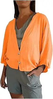 [Generic] Teal Womens Blouse Front Button Down Long Sleeve Lightweight Cotton Linen Cardigan Loose Fit Solid Shirts Top Blouse Casual Shirts for Women