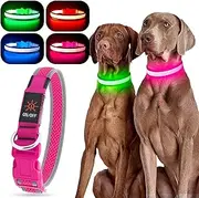 YFbrite Light up Dog Collar, USB Rechargeable LED Puppy Collar Super Bright Adjustable Glowing Dog Lights for Night Walking (Pink, Large)