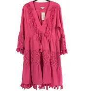 NWT Sundance RENATA DANCING Boho Tassel Eyelet Tiered Ruffle Sleeve Dress SMALL