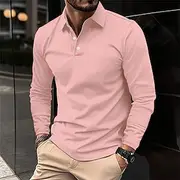 Men's Golf Shirt Golf Polo Work Casual Lapel Long Sleeve Basic Modern Plain Button Spring Fall Regular Fit Wine Black White Pink Navy Blue Green Golf Shirt