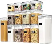 Airtight Food Storage Container Set, Pantry Organization Containers, Plastic Kitchen Storage Canister Sets with Lids, Stackable Food Container Sets for Cereal, Flour, Snack (Set of 14)