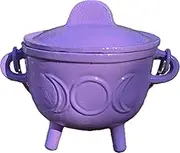 Large Triple Moon Cast Iron Cauldron w/Handle & lid, Ideal for smudging, Incense Burning, Ritual 15cm x 11cm x 12.5cm (Lavender)