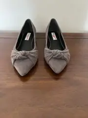 The White Company Ballet Flat Shoes Size 4 37Grey Suede Knot Pointed Flat Shoes
