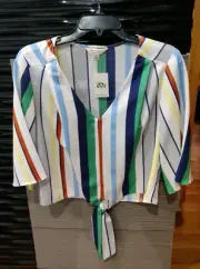 Miss Selfridge Crop Top Multi-Color Striped, Tie Front, Size 10, NWT