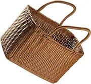 WATIIFUFU 1pc Woven Basket Wicker Basket Shelf Lidded Wicker Shopping Basket Picnic Basket Bag Fruit Collecting Basket Storage Baskets Tote Decor Vegetable Basket Brown Plastic