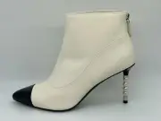 CHANEL 20C Leather Patent Cap Toe CC Pearl Track Heels Booties Ankle Boots $1400
