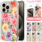 For iPhone 15 14 13 12 11 Pro Max Clear Flower Patterned Case Shockproof Cover