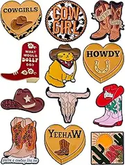 [Anjulery] Cowgirl Enamel Pins Set – Western-Themed Pins with Boots, Hats, and Cactus for Backpacks, Jackets, Gifts – Collectible Metal Lapel Pins for Country Girls, Rodeo Fans & Western Aesthetic – 12