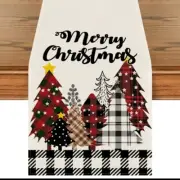 Christmas Trees White And Black Plaid Merry Christmas Table Runner
