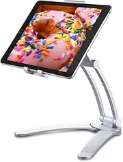 Cenawin Adjustable Tablet Stand - Universal Tablet Holder, Kitchen Tablet Wall Mount, Desktop Stand Dock with Aluminum Arm Compatible for 5-12.9 Inch iPad, iPad Pro/Air/Mini, iPhone 12/Max Pro, Switch