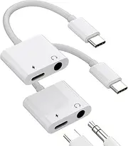 USB-C to 3.5mm Headphone Audio Dongle Charging Adapter(2Pack)2in1 DAC Type C Cord AUX Jack Splitter Apple iPhone15 Pro Max Plus Ipad Pro Air Mini Compatible for Samsung CJJ-AU