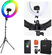 NEEWER 18 Inch RGB LED Ring Light APP Control with Stand and Phone Holder, 42W