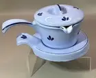 DRU Holland Blue Tulip Enamel Cast Iron Butter Sauce Warmer w Lid & Trivet