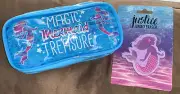 JUSTICE “MAGIC MERMAID TREASURE” PENCILCASE/JUMBO ERASER MERMAID SUPER CUTE!!