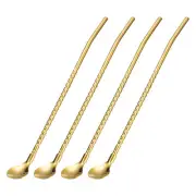 4Pcs 8.6" Stainless Steel Spoon Straws Reusable Twist Handle Spoon, Gold