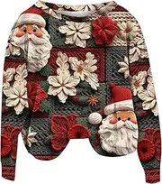LOGANZ Christmas Women's Sweatshirts Women Vintage Santa Print Hoodie Long Sleeved Hoodies Casual Loose Pullover Hooded Sweatshirt Tops