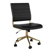 Ivy Armless Swivel Task Chair for Home Black Faux Leather/Polished Brass