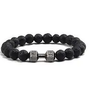 [OTRIEK] Lava Beads Gym Bracelets for Men - 8mm Lava Rock Bracelet Natural Stone, Men Stretch Bracelet Bead Bracelet for Women- Alloy Dumbbell Bracelet, Beaded Jewelry Elastic Blessings Bracelet
