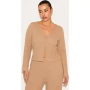 Plus Stone Textured Long Sleeve Top, Stone
