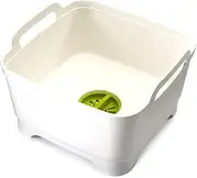 [Joseph Joseph] Wash and Drain Kitchen Washing Up Bowl with Handles and Draining Plug, 9 Litres, White/Green