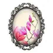 Spring Magnolia Flowers Blooms Garden Glass Top Scart Sweater Ladies Brooch Pin