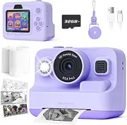 Nevanah Kids Camera, Instant Print Camera for 3-12 Girls Boys 1080P HD Kids Digital Camera with 32 G SD Card 2.4 inch IPS Screen Christmas Birthday Gifts Age 6 7 8 9 Girls Gifts 3 Paper Roll-Purple