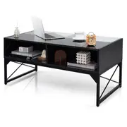 Giantex LED Coffee Table Center Table w/Remote Control/Tempered Glass Top/Lights Side End Table Black