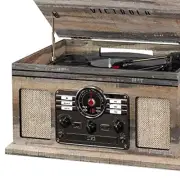 Multi-Functional Record Player with Bluetooth, CD, and Cassette Player in Grey