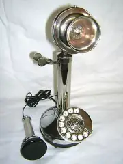 ANTIQUE / VINTAGE LOOK SILVER FINISH CANDLESTICK TELEPHONE ROTARY DIAL