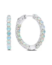 MaxColor Silver 1.50 ct. tw. Lab-Grown Opal Hoop Earrings