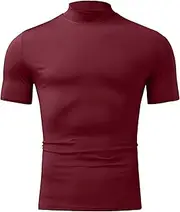 [Aosufei] Men's Slim Fit Short Sleeve T-Shirts Solid Comfortable Turtleneck T-Shirt Cotton Casual Stretch T-Shirts