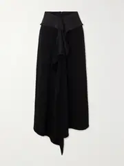 [AZ FACTORY] AZ FACTORY - Asymmetric Ruffled Satin-trimmed Crepe Midi Skirt - Black - FR 36 FR 36 Black