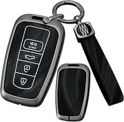 ontto Car Key case Cover fit for Toyota 86 GT86 Avalon Camry C-HR Corolla Hatchback Kluger Land Cruiser Prado Prius Key Holder Keyring Brushed Smart Shell Accessories Long Keychain-4 Buttons Black