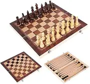3-in-1 Wooden Chess Backgammon Checkers Chess Set of Tourism ( Color : S 24 x 24cm )