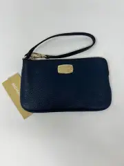 NEW Michael Kors Jet Set Item Medium Three QTR Leather Wristlet-Navy/Gold