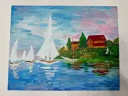 Handmade Claude Monet Regattas at Argenteuil Acrylic painting on canvas F6 size