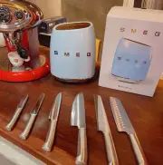 Steel Knife Block Set 6 Knives and Block - 4 Colours NEW SMEG 7 Piece Stainless