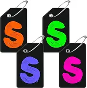 [Yoiilifee] 4 Pack Initial Luggage Tag for Suitcase, Colored Letter Silicone Bag Tags Identifiers Privacy Cover ID Label with Durable Steel Loop for Women Men Kids Girls Travel, Mix S