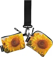 [XYMZR] Mini Zip Around Wristlet keychain Wallet Sunflower Sunrise Closeup for Women Personalized Pattern Detachable Dual Pouch Wristlet Portable Wallet Phone Coin Purse, Multi-colored, One Size